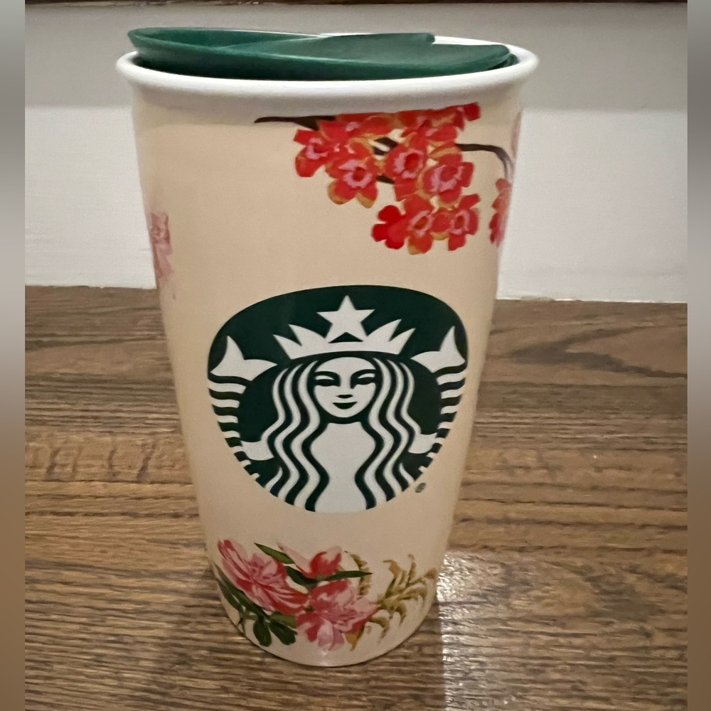 Starbucks 2018 floral ban.do Ceramic Tumbler Travel Mug.     12 oz with Lid
